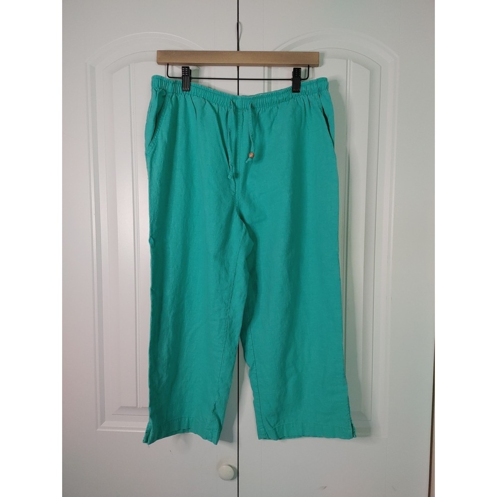 Vintage 90s Poppagallo Linen Capri Womens Med Vacation Resort Teal Green